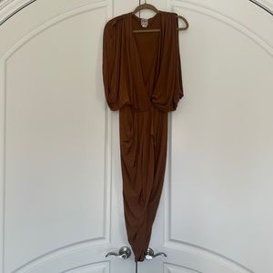Haute hippie dress with draped neck and front slit.